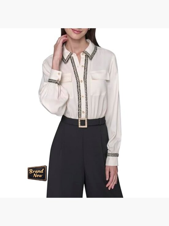 Long Sleeve Scuba Crepe Jumpsuit, Size 2, Polyester, Pocket, Zipper Closure - Picture 2 of 6